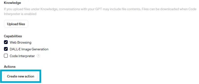 Create new actionを選択
