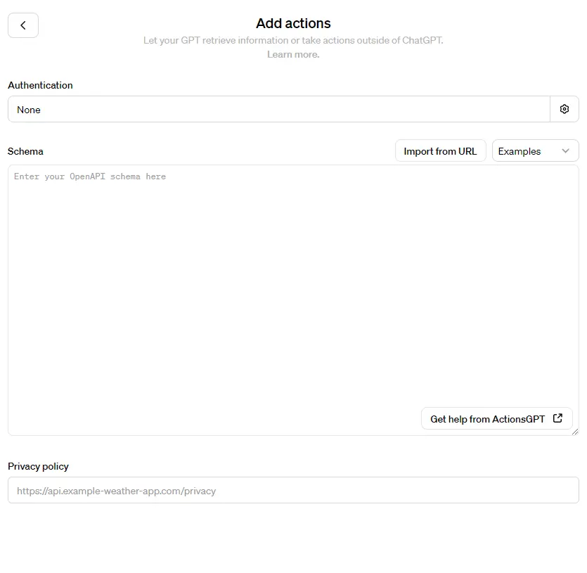 アクション設定画面